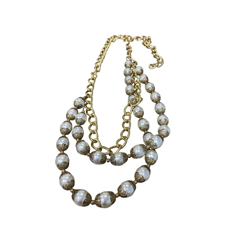 Double Standard womand Faux pearl gold tone elegant classic necklace SKU 9684